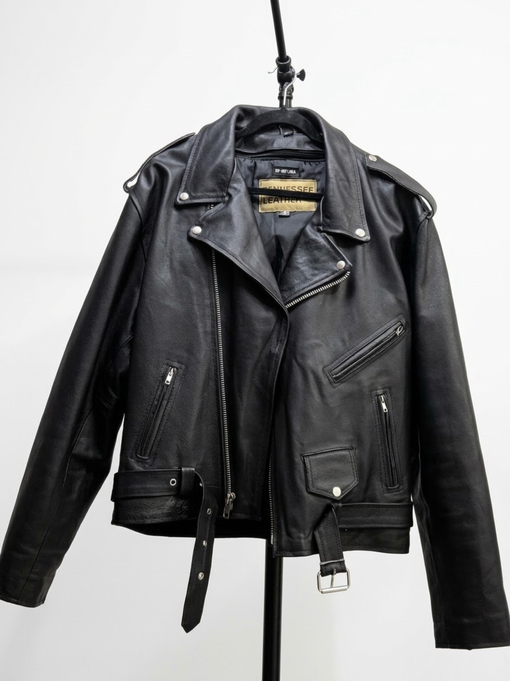 Tennessee Leather Inc/Heavy Genuine Leather Motorcycle Biker Man Jacket Black XL
